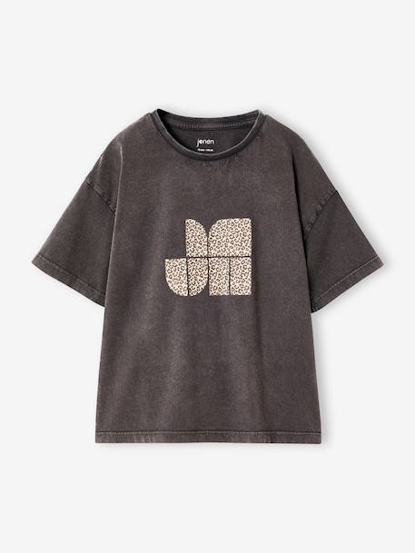 Short-sleeved T-shirt for girls anthracite+ecru 