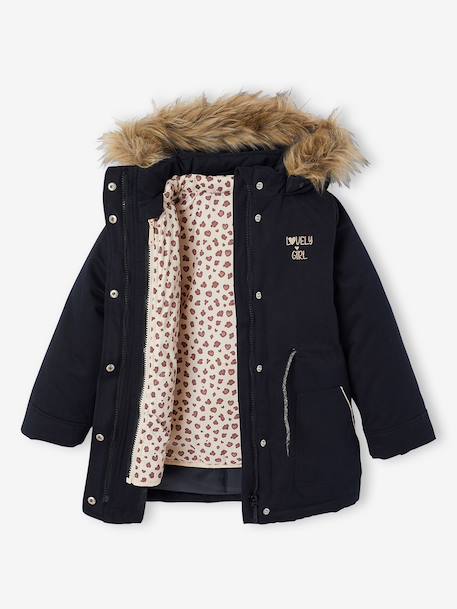 3-in-1 Parka with Hood for Girls black+GREEN DARK SOLID+grey green+khaki+PURPLE MEDIUM SOLID+sage 