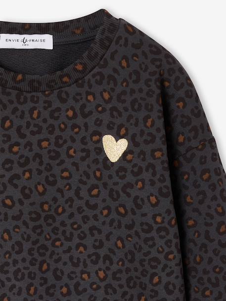 Leopard Sweatshirt for Girls, Mother/Daughter Capsule Capsule, ENVIE DE FRAISE beige+dark grey 