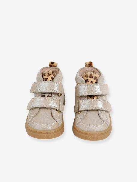 High-Top Leather Trainers for Babies golden yellow+printed beige 