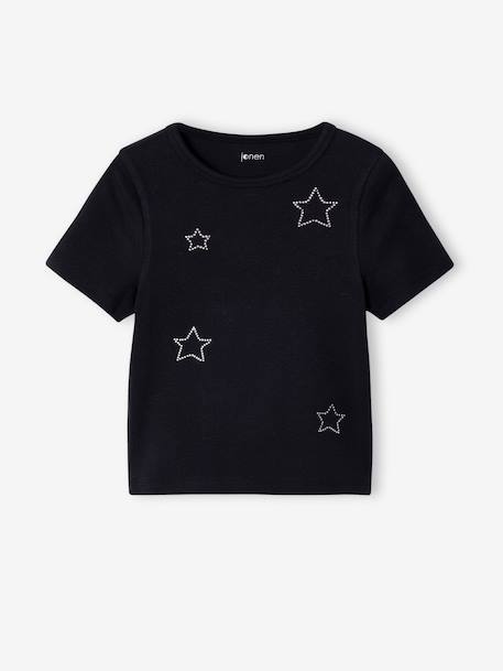 Cropped short-sleeved T-shirt for girls black+ink blue 