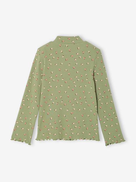 Long-sleeved roll-neck top for girls ecru+green 