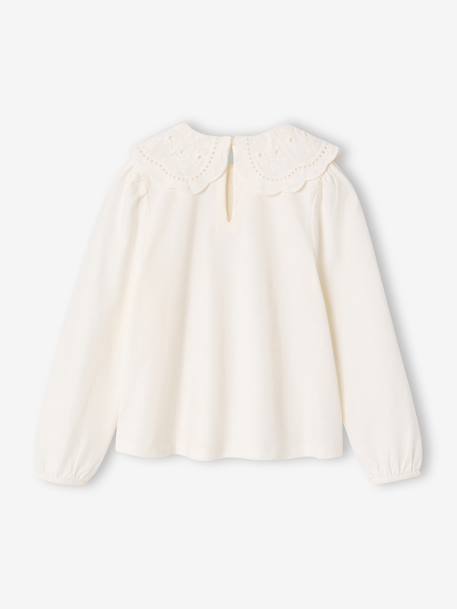 Long-sleeved T-shirt for girls ecru+pale pink 