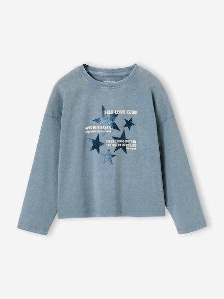 Long-sleeved T-shirt for girls chambray blue+old rose 