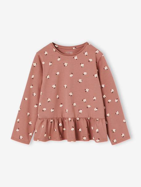 Long-sleeved blouse for girls dusky pink+taupe 