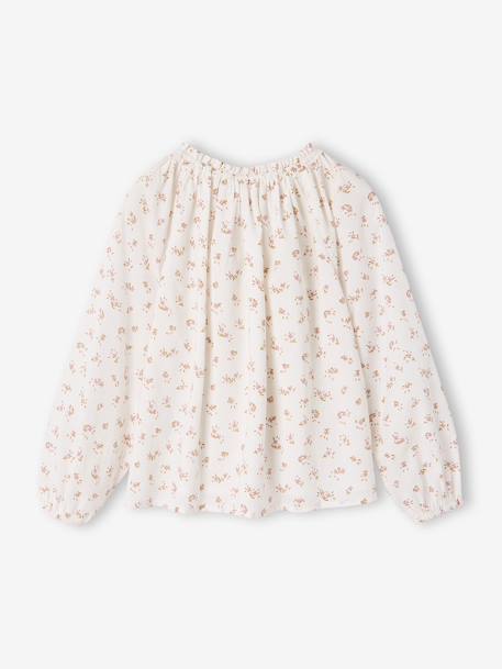 Girl's blouse with smocked sleeves ivory+pale pink+sage green+vanilla 