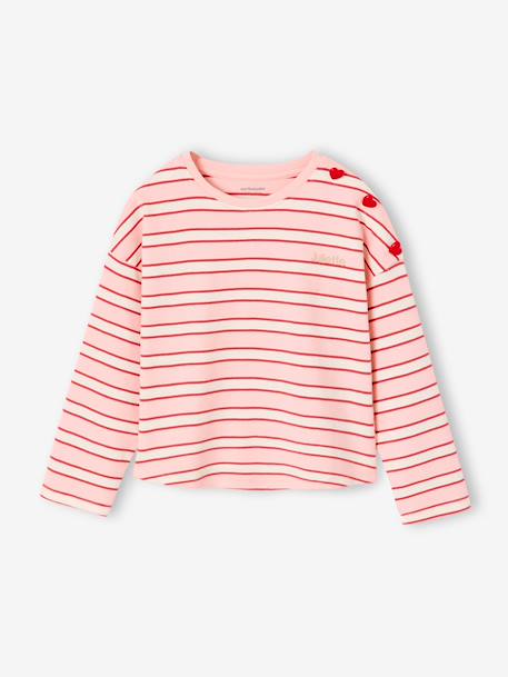 Striped long-sleeved T-shirt for girls mauve+navy blue+sweet pink 