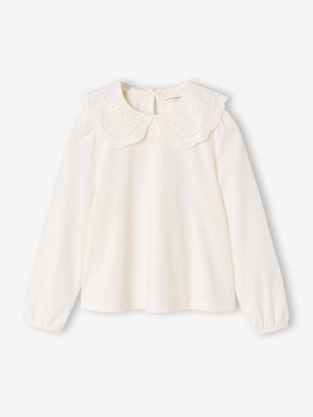 Long-sleeved T-shirt for girls ecru+pale pink 