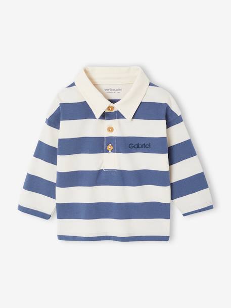 Striped long-sleeved baby polo shirt cocoa+grey blue 