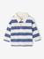 Striped long-sleeved baby polo shirt cocoa+grey blue 