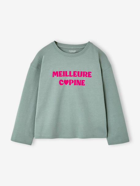 Long-sleeved T-shirt for girls green+ink blue+pale pink 