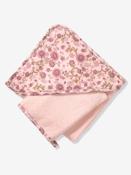 Hooded towel and mitt by LATIKA printed pink 
