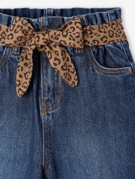 Wide-leg paperbag jeans for girls deep blue+medium blue 