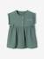 Dress in Cotton Gauze for Babies GREEN MEDIUM SOLID+ochre 