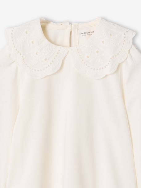 Long-sleeved T-shirt for girls ecru+pale pink 