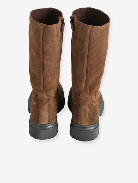 Leather zip-up boots for girls brown 
