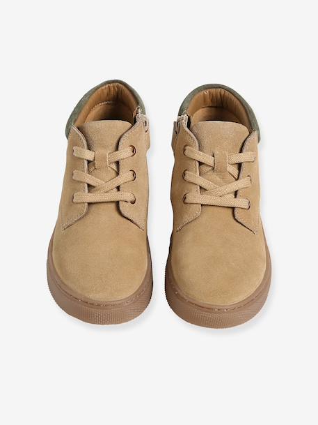 High-Top Leather Trainers with Laces, for Boys beige+navy blue 