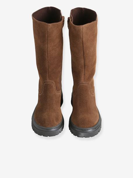 Leather zip-up boots for girls brown 