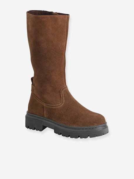 Leather zip-up boots for girls brown 