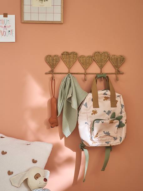 Rattan hearts 5-hook rack wood 