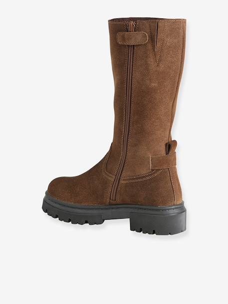 Leather zip-up boots for girls brown 