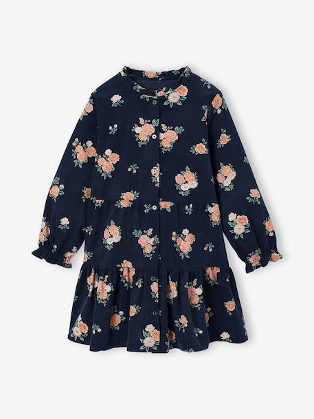 Long-sleeved dress for girls camel+slate blue 