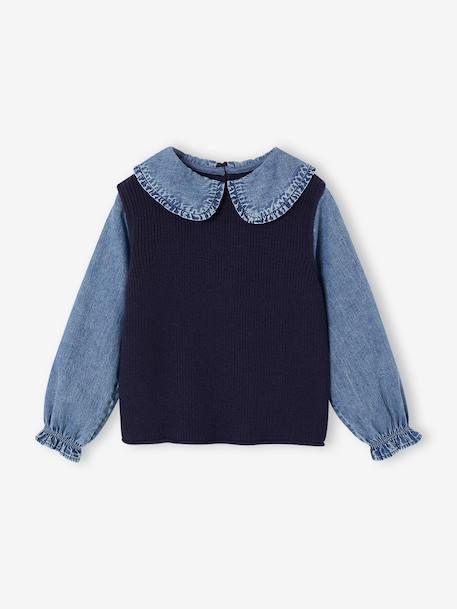 2-in-1 jumper for girls lilac+navy blue+tomato red 