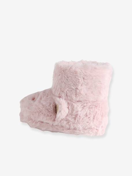 Faux fur high-top slippers for children printed beige+rose 