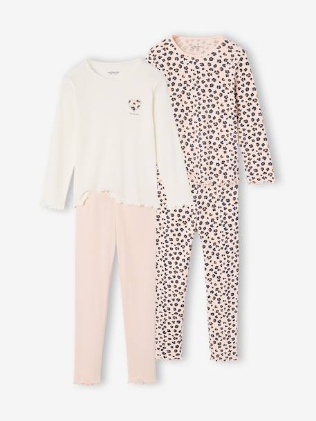 Pack of 2 long-sleeved pyjamas for girls pale pink 