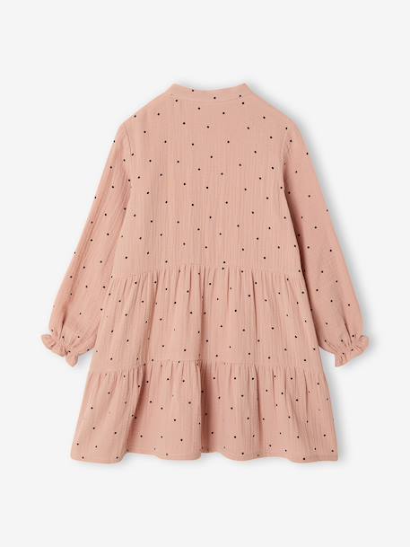 Polka Dot Dress in Cotton Gauze for Girls fir green+pecan nut+plum+sage green 
