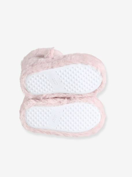 Faux fur high-top slippers for children printed beige+rose 