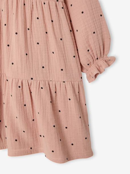 Polka Dot Dress in Cotton Gauze for Girls fir green+pecan nut+plum+sage green 