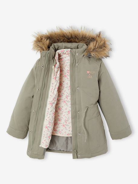 3-in-1 Parka with Hood for Girls black+GREEN DARK SOLID+grey green+khaki+PURPLE MEDIUM SOLID+sage 