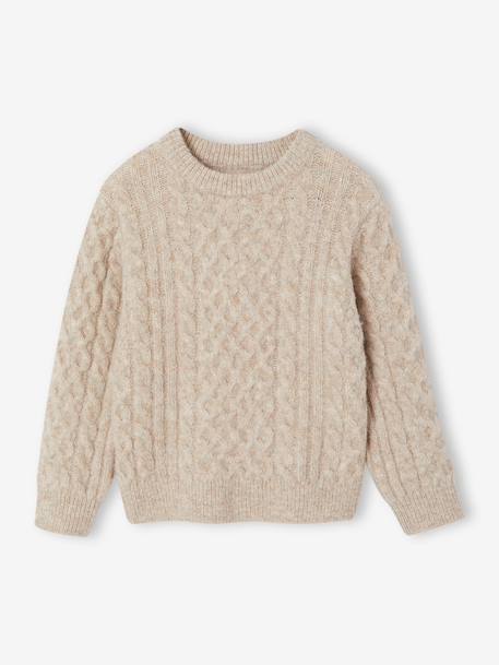 Long-sleeved cable knit jumper for boys marl beige 