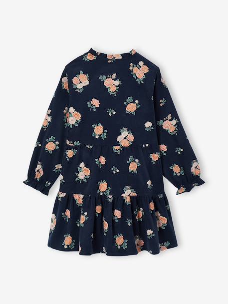 Long-sleeved dress for girls camel+slate blue 