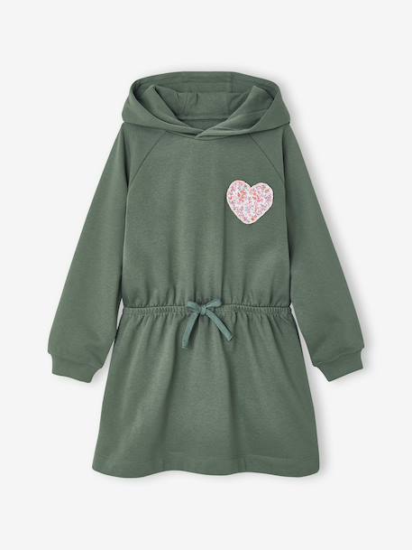 Short hooded dress for girls green+marl grey+navy blue 