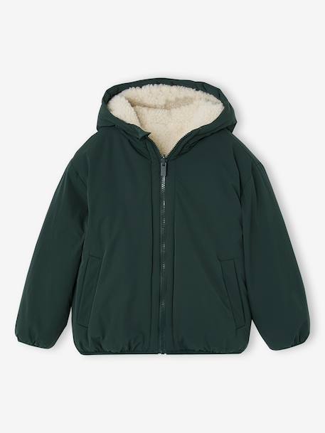 Reversible hooded jacket for boys fir green+grey blue 
