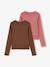 Pack of 2 cropped long-sleeved T-shirts for girls black+chocolate 