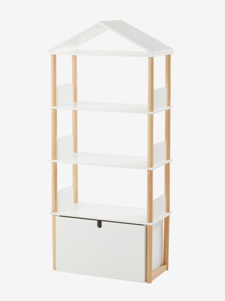House-Shaped Bookcase, Woody Wood/White 