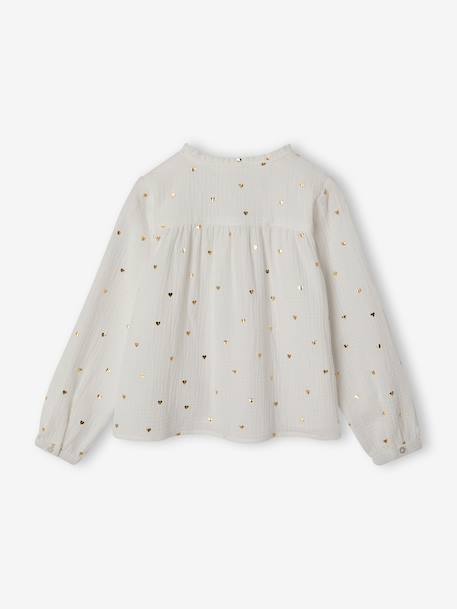 Cotton Gauze Shirt for Girls chambray blue+ecru+gold+mauve+printed white 