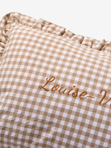 Personalised gingham cushion mocha 