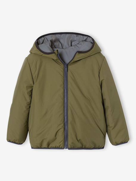 Reversible hooded jacket for boys khaki 