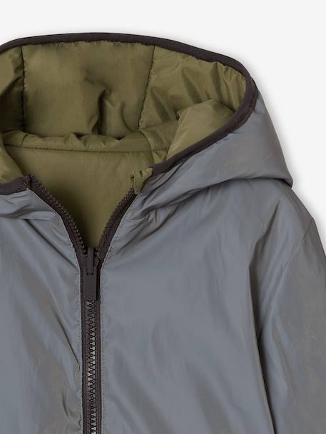 Reversible hooded jacket for boys khaki 