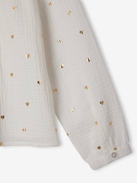 Cotton Gauze Shirt for Girls chambray blue+ecru+gold+mauve+printed white 