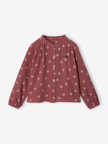 Cotton Gauze Shirt for Girls chambray blue+ecru+mauve+printed white 