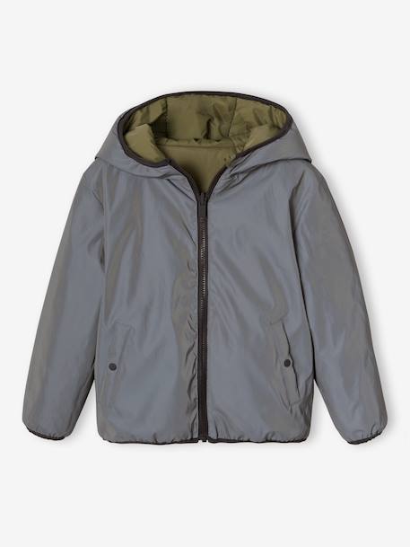 Reversible hooded jacket for boys khaki 