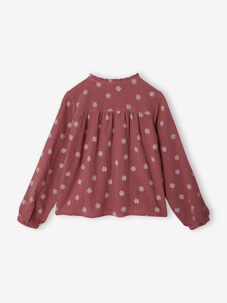 Cotton Gauze Shirt for Girls chambray blue+ecru+mauve+printed white 