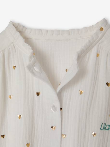 Cotton Gauze Shirt for Girls chambray blue+ecru+gold+mauve+printed white 