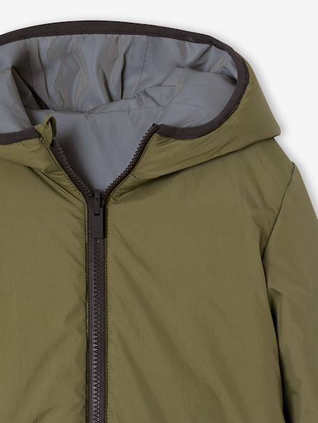 Reversible hooded jacket for boys khaki 