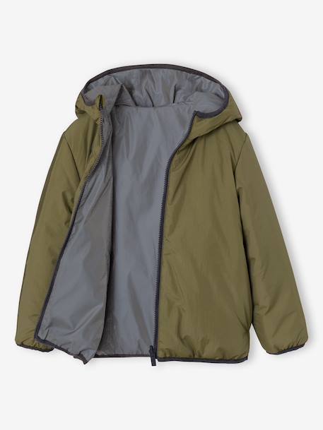 Reversible hooded jacket for boys khaki 